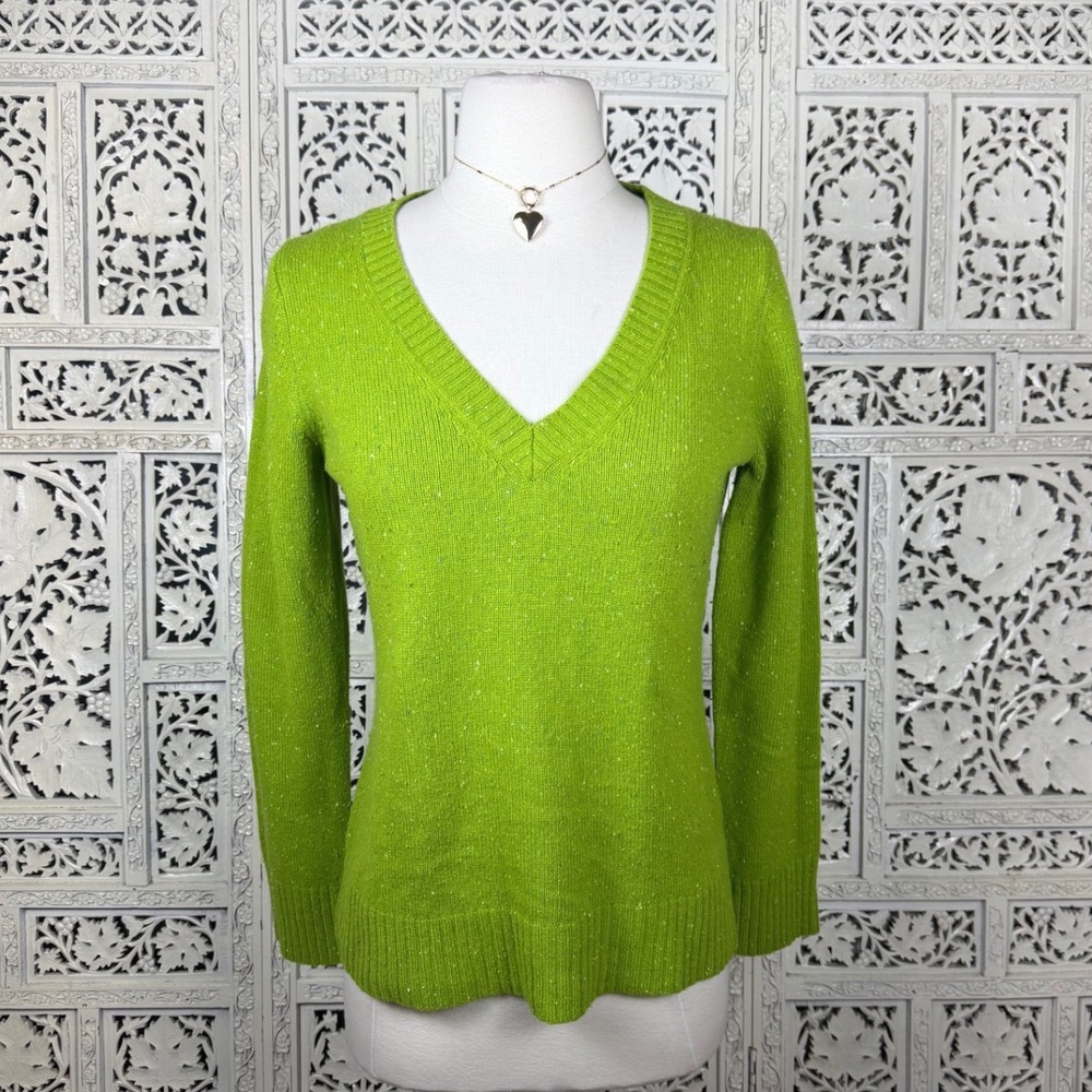 Old Navy Y2K Lime Green Wool Blend V Neck Sweater‎ Sz M Preppy Marled Casual